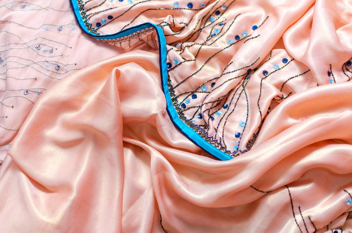 Hand Embroidered Peach Shimmer Sari — view 4