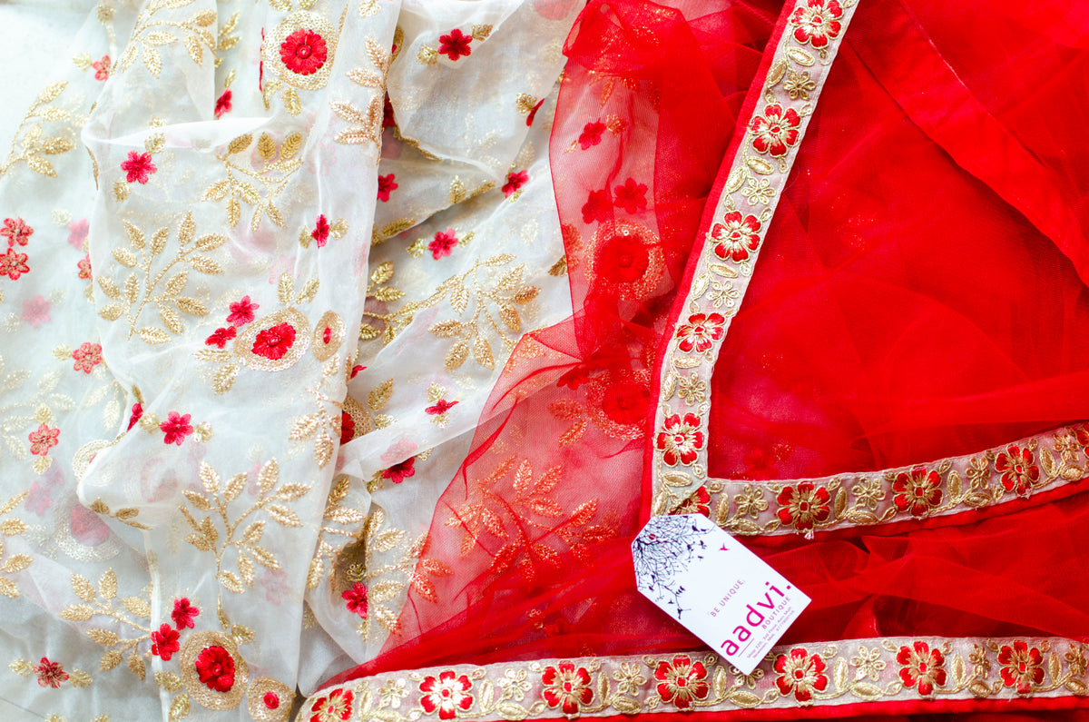 Half and half embroidery organza and net sari — view 4