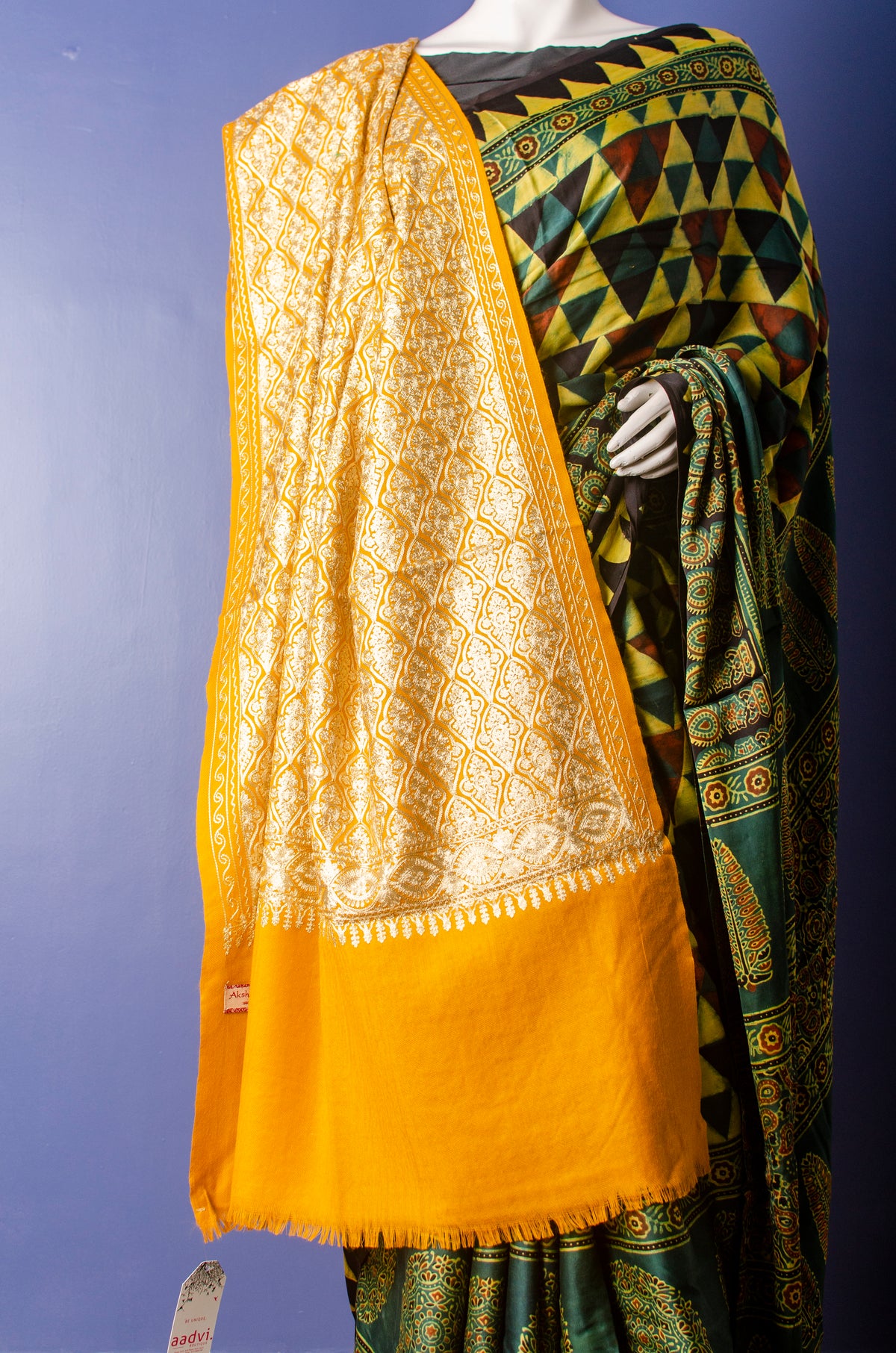 Golden Mustard Embroidered Pashmina Stole — view 2