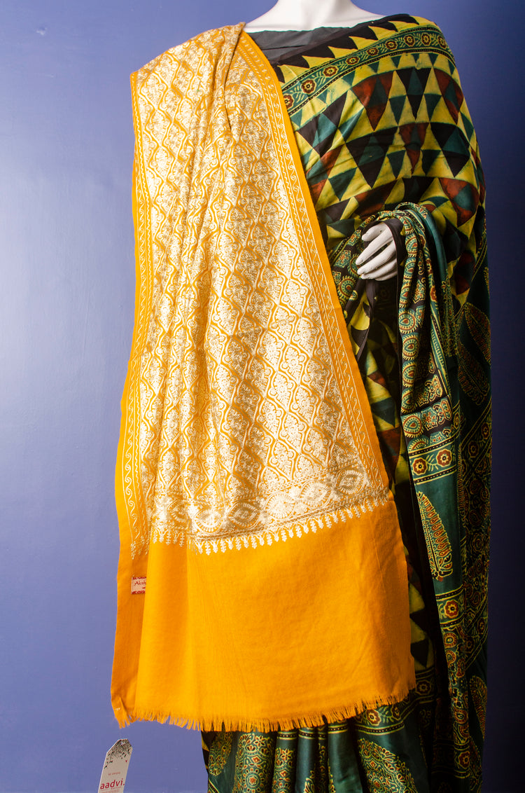 Golden Mustard Embroidered Pashmina Stole