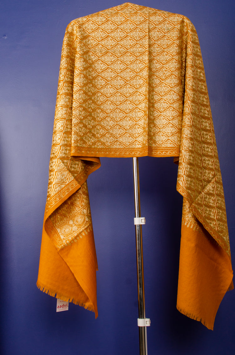 Golden Mustard Embroidered Pashmina Stole