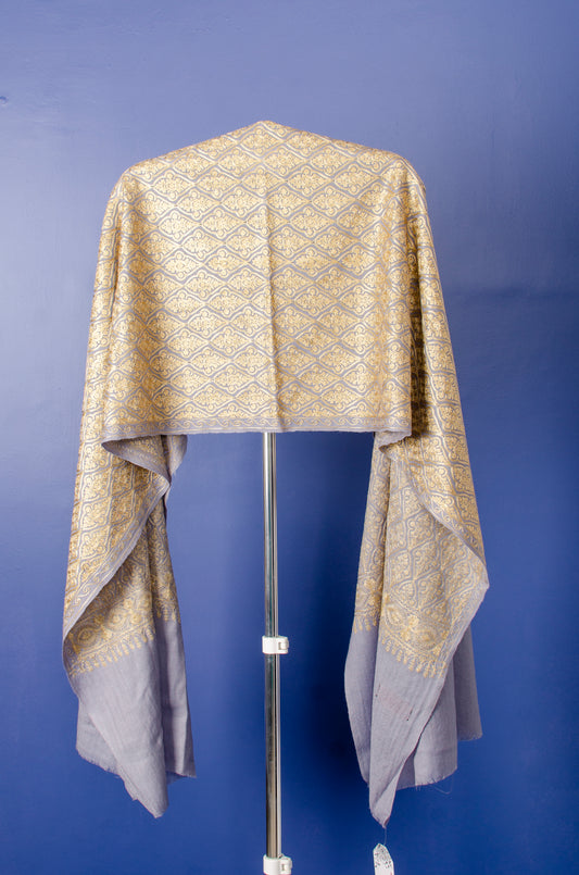 GREY WOVEN PASHMINA STOLE WITH ALL OVER BEAUTIFUL THREAD EMBROIDERY