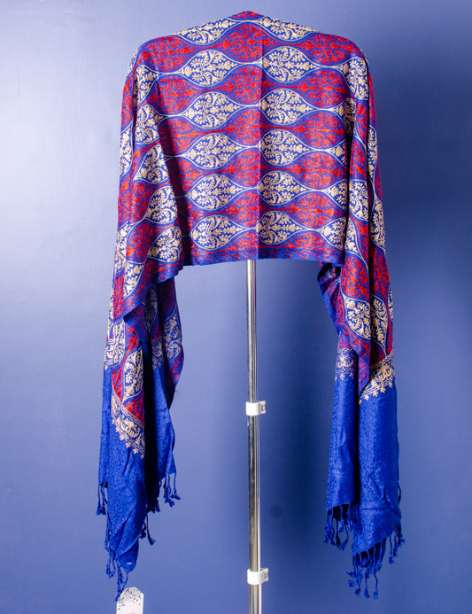 BEAUTIFUL BLUE STOLE WITH PINK AND GOLDEN THREAD EMBROIDERED