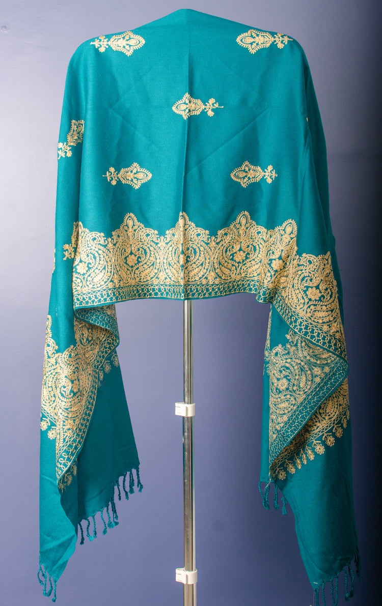 RAMA GREEN WOVEN STOLE WITH GOLDEN THREAD EMBROIDERY
