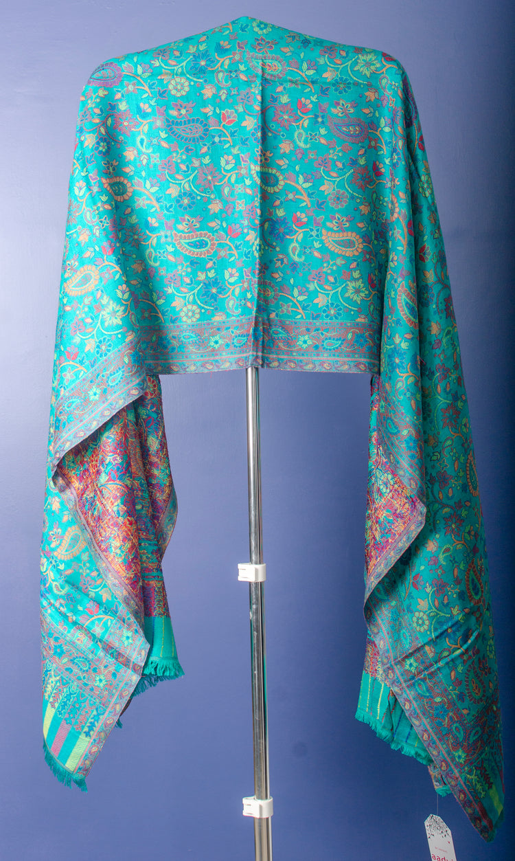 DARK TURQUOISE COLOUR PASHMINA WOVEN KANI STOLE