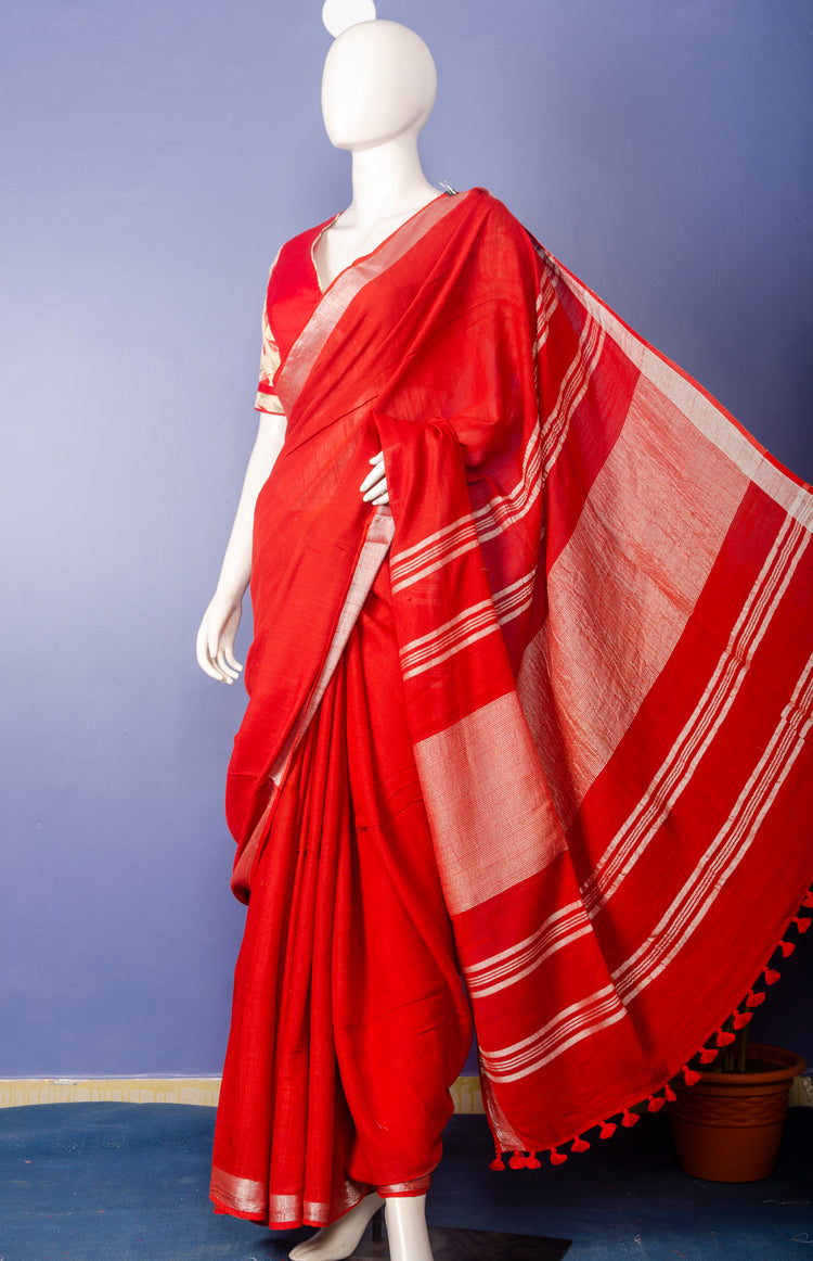 Pure Handloom Red Cotton Sari