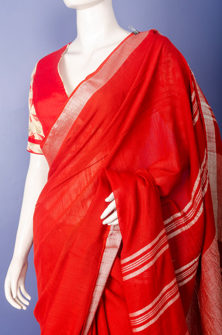 Pure Handloom Red Cotton Sari