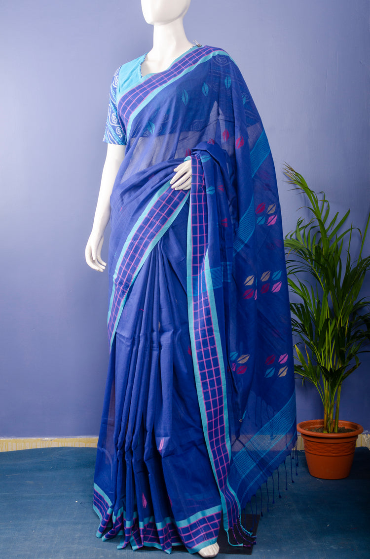 Pure Handloom Blue Cotton Sari
