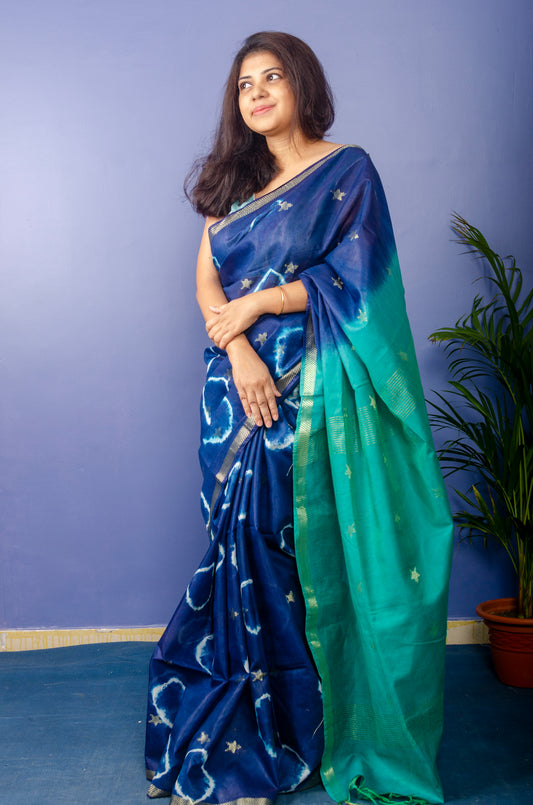 Navy Blue With Mint Green Pallu Sari