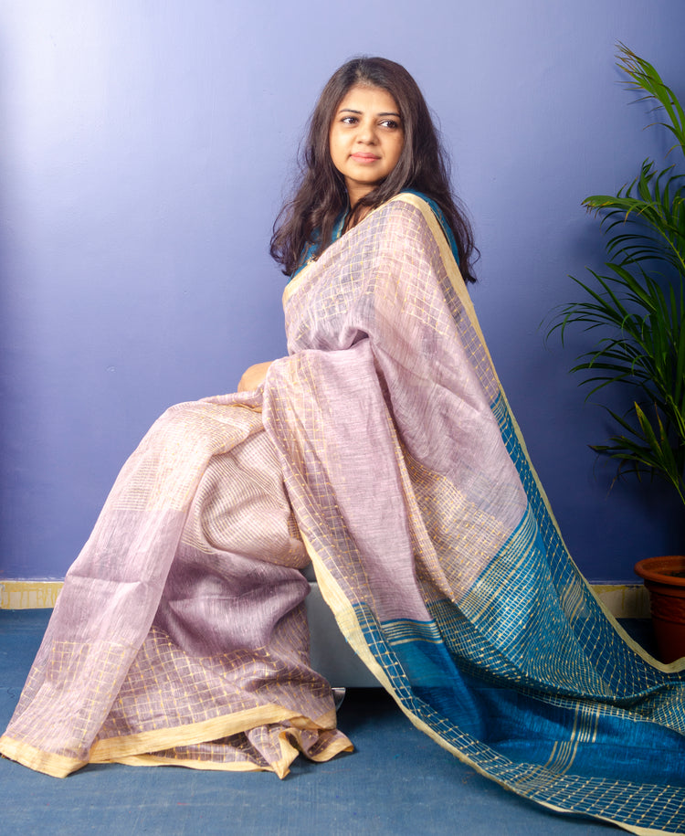 Handwoven Pastel Purple with Blue Pallu Saree