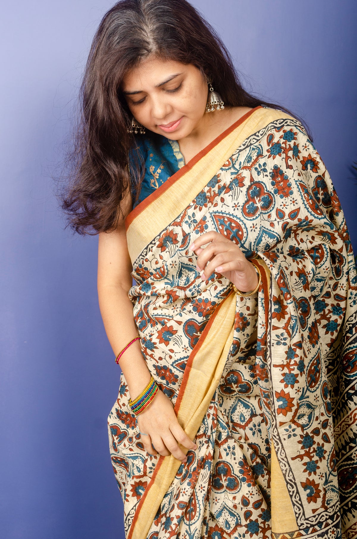 Beautiful Kalamkari Print on Pure Tusser Silk Saree — view 5
