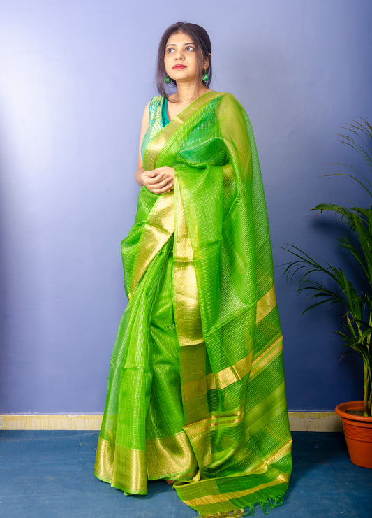 Shamrock Pure Kosa Silk Sari with Golden Zari Border and Pallu