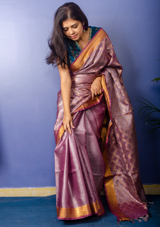 Opera Mauve Tissue Linen Sari