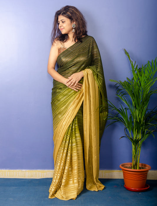 Seaweed Georgette Lurux Sari with Golden sequnce Blouse