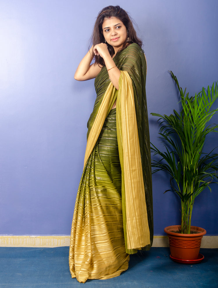 Seaweed Georgette Lurux Sari with Golden sequnce Blouse