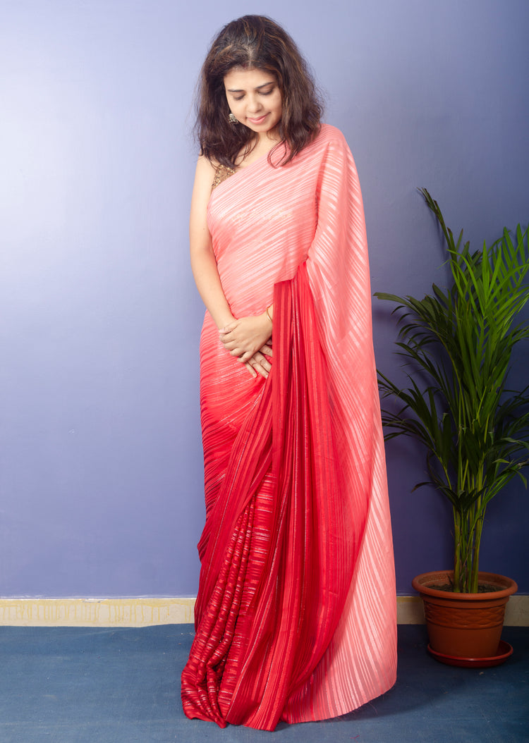 Candy Apple Georgette Lurux Sari with Golden sequnce Blouse