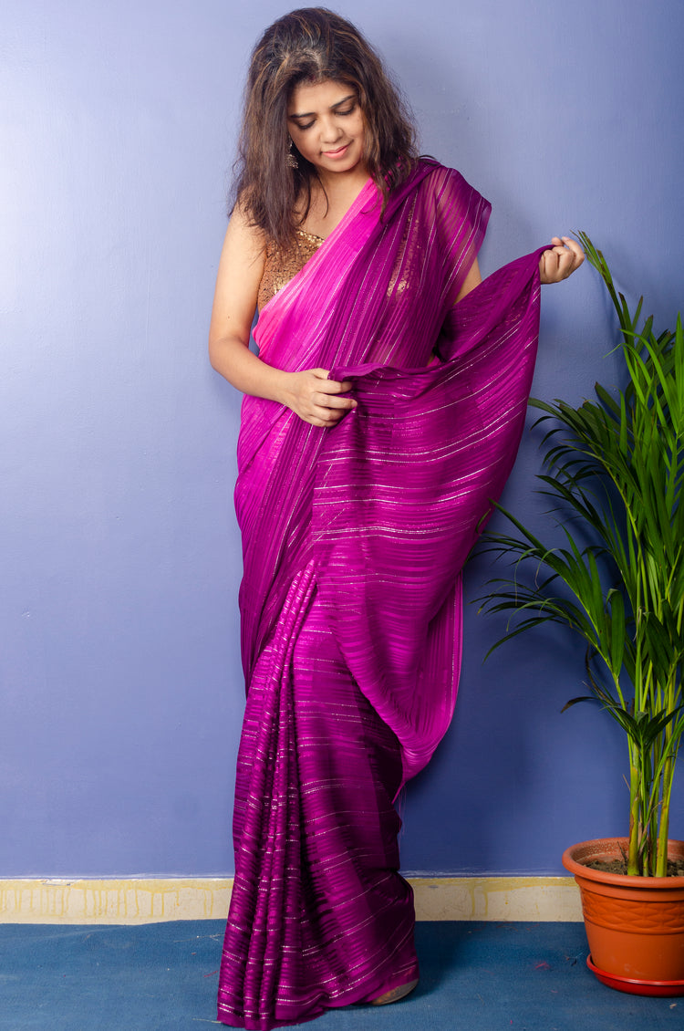 Orchid Georgette Lurux Sari with Golden sequnce Blouse