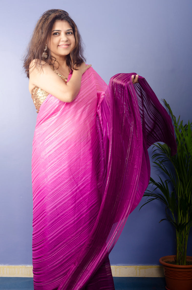 Orchid Georgette Lurux Sari with Golden sequnce Blouse