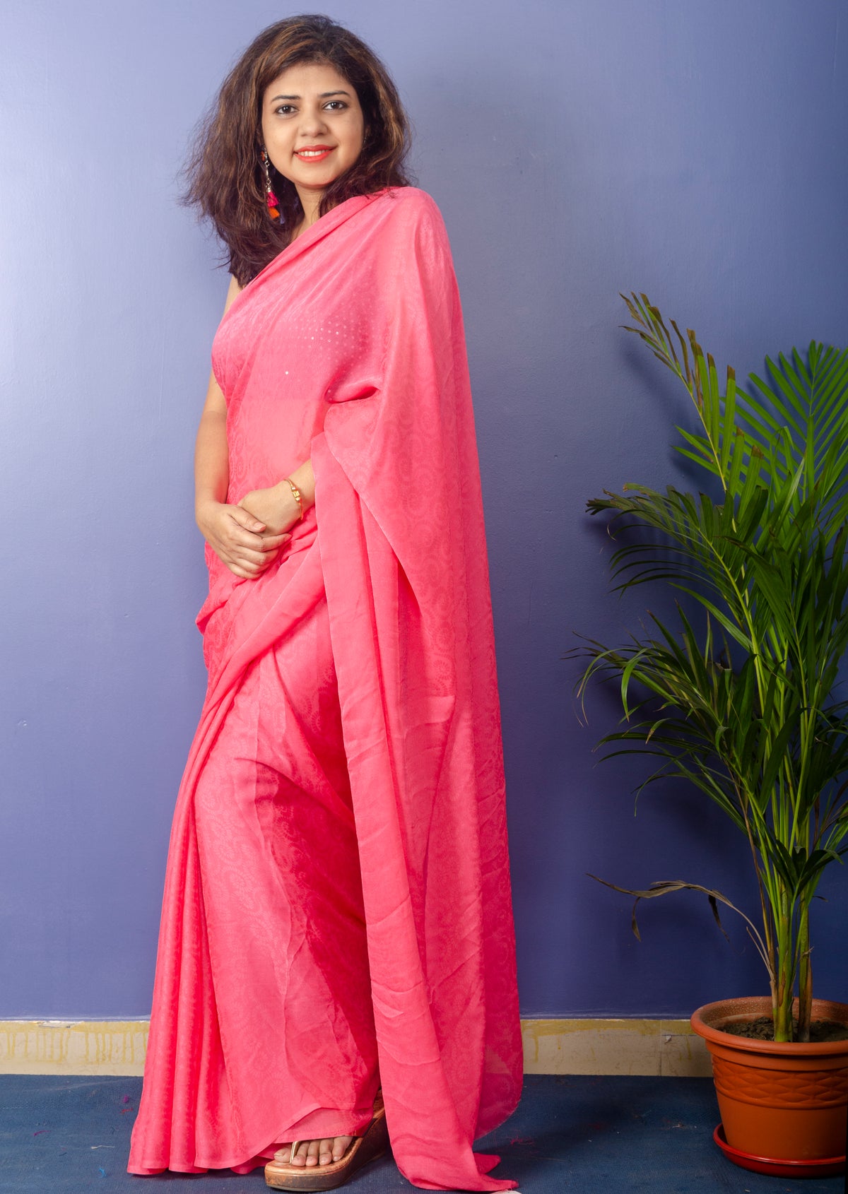 Peach Texture Georgette Sari — view 2