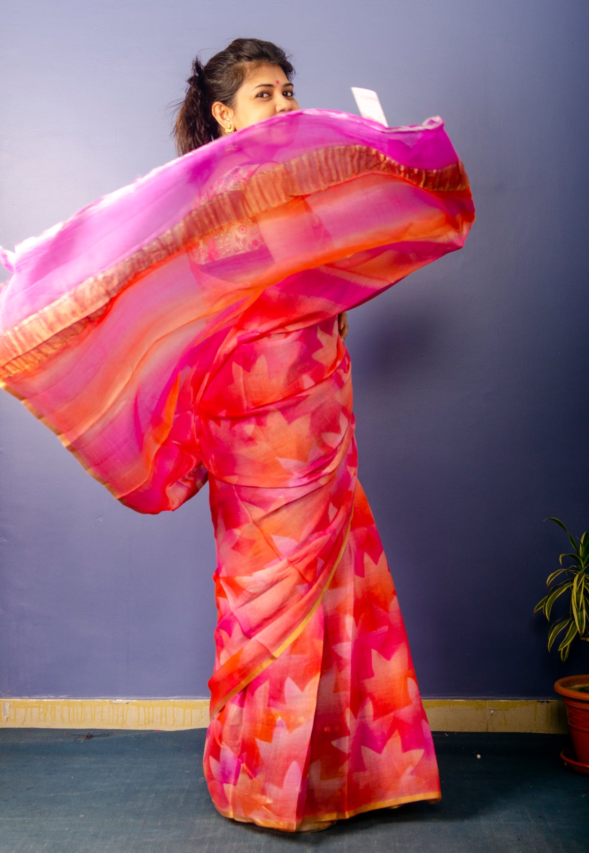 Beautiful Multi Color Pure Chiffon Sari — view 2