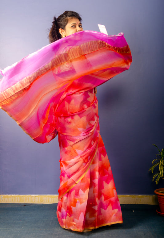Beautiful Multi Color Pure Chiffon Sari
