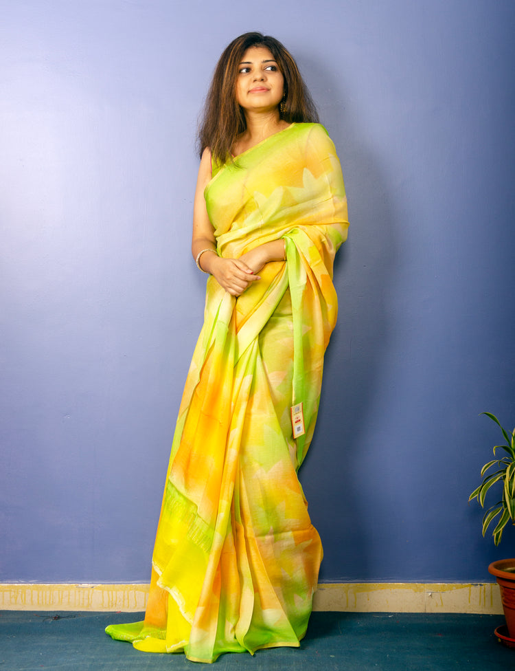 Beautiful Tropical Color Pure Chiffon Sari