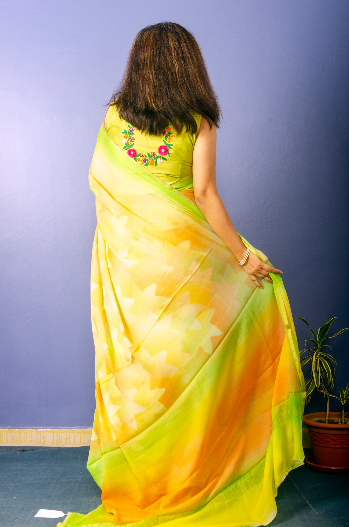 Beautiful Tropical Color Pure Chiffon Sari — view 3