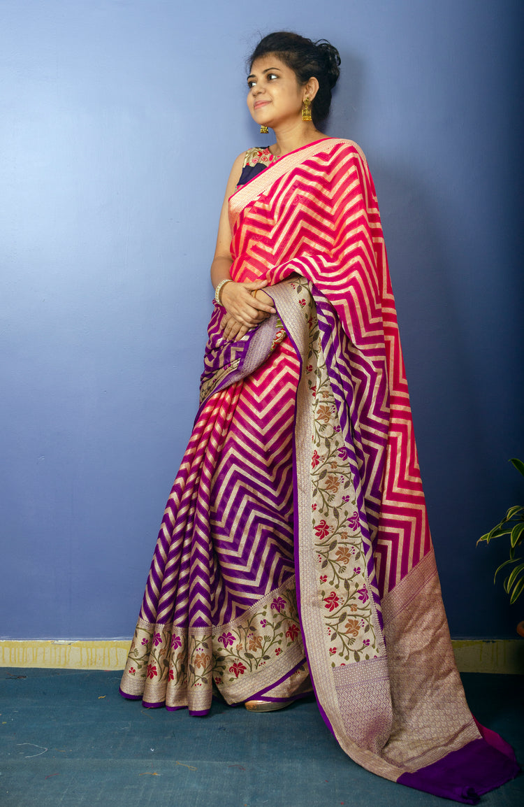 Pure Banarasi ZigZag Pattern Chiffon Sari