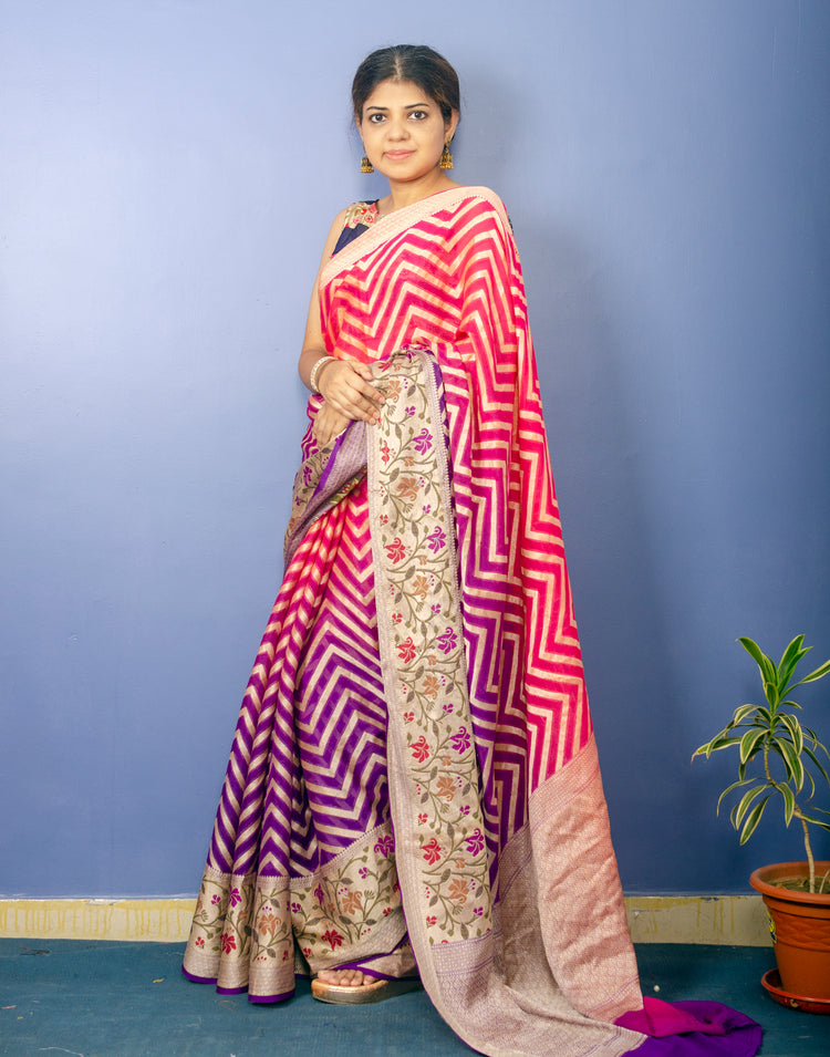 Pure Banarasi ZigZag Pattern Chiffon Sari