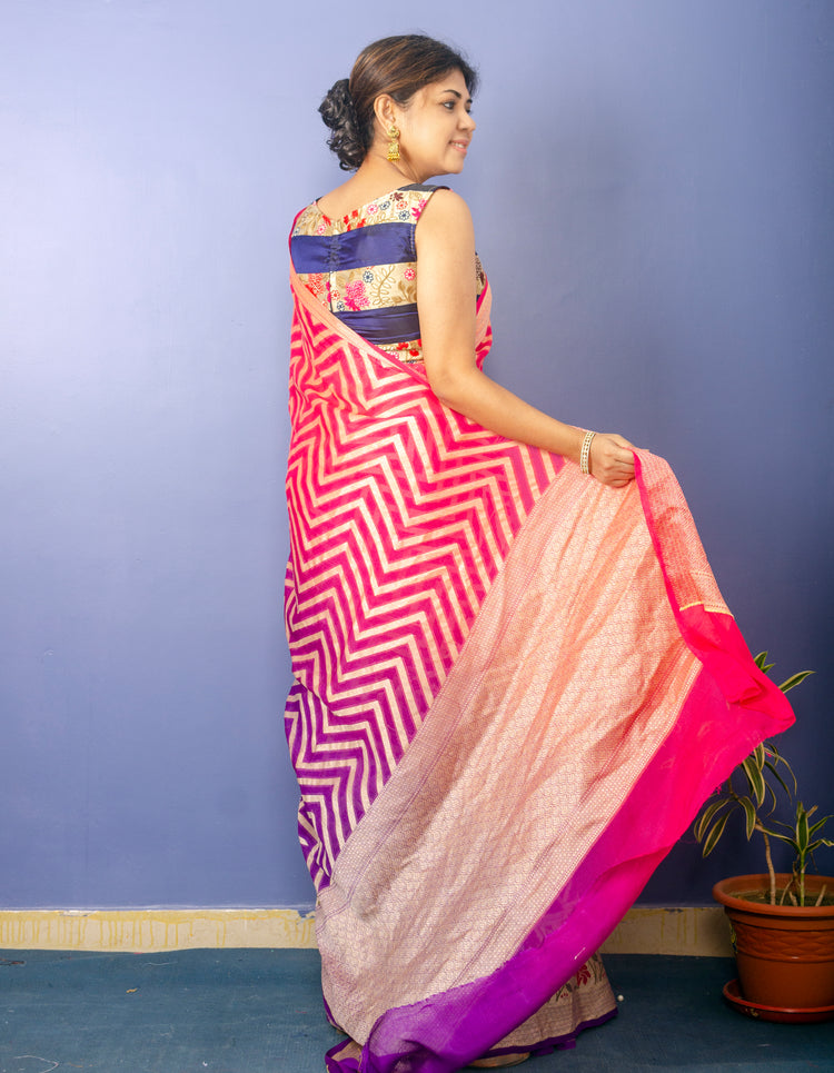 Pure Banarasi ZigZag Pattern Chiffon Sari