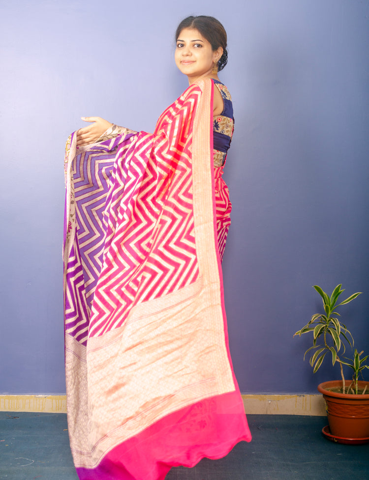 Pure Banarasi ZigZag Pattern Chiffon Sari