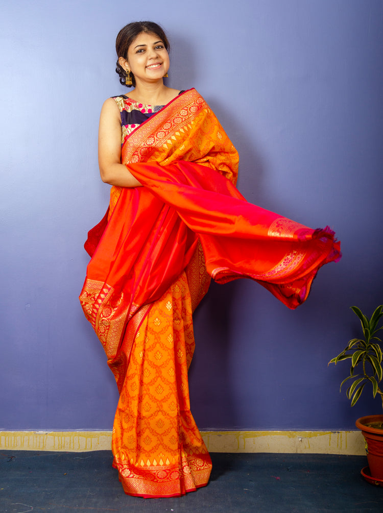 Pure Orange Banarasi Katan Silk Sari