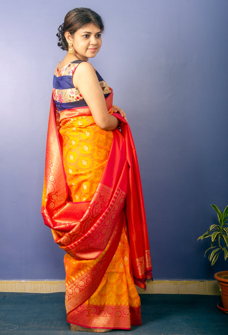 Pure Orange Banarasi Katan Silk Sari