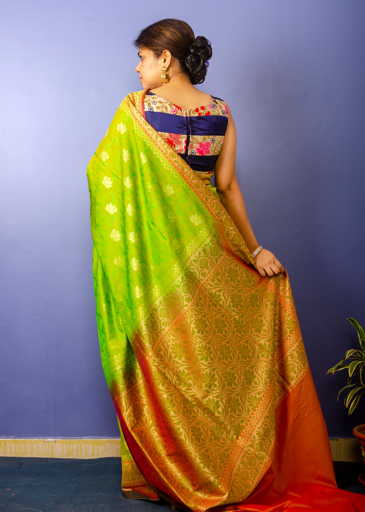 Pure Kelly Green Banarasi Katan Silk Sari — view 3