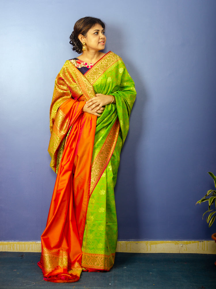 Pure Kelly Green Banarasi Katan Silk Sari