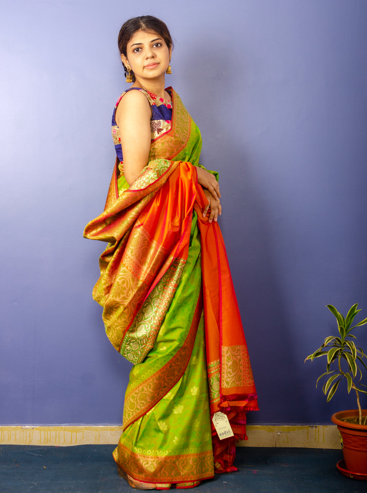 Pure Kelly Green Banarasi Katan Silk Sari — view 2