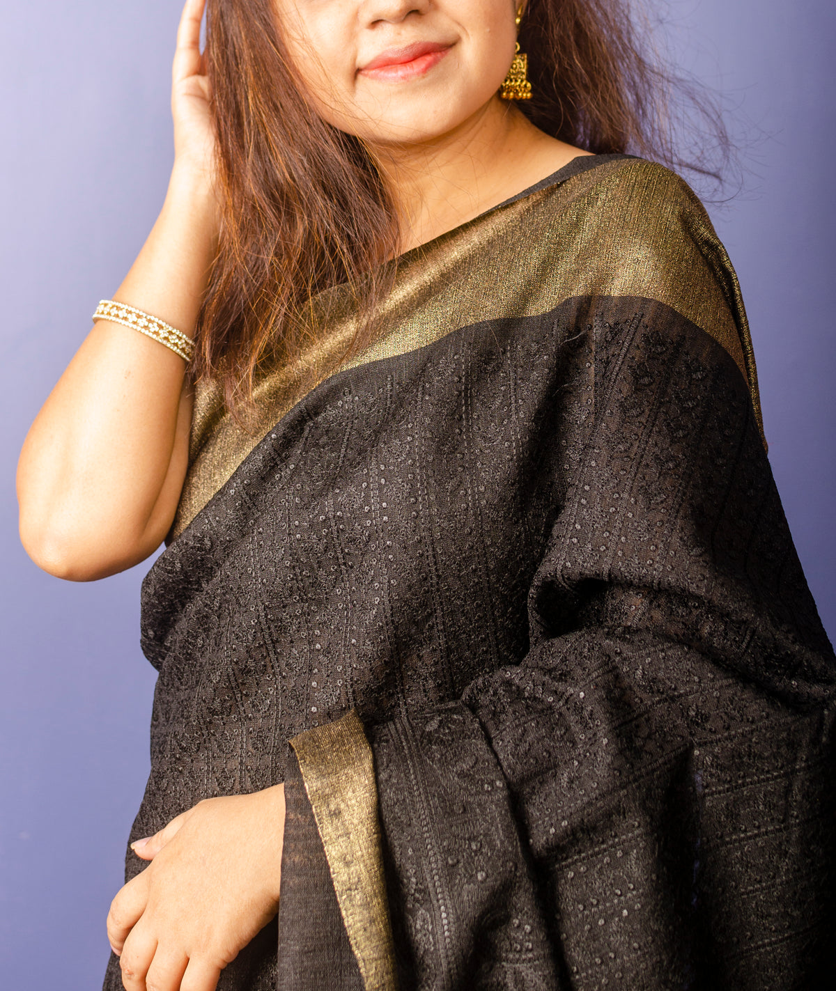 Black Chikankari Ghicha Tassar Silk Sari — view 2