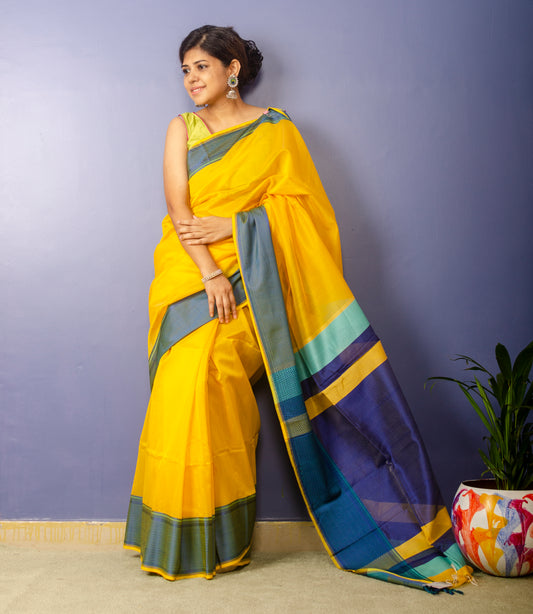 Yarrow - Yellow Handwoven Maheshwari Sari