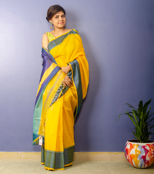 Yarrow - Yellow Handwoven Maheshwari Sari