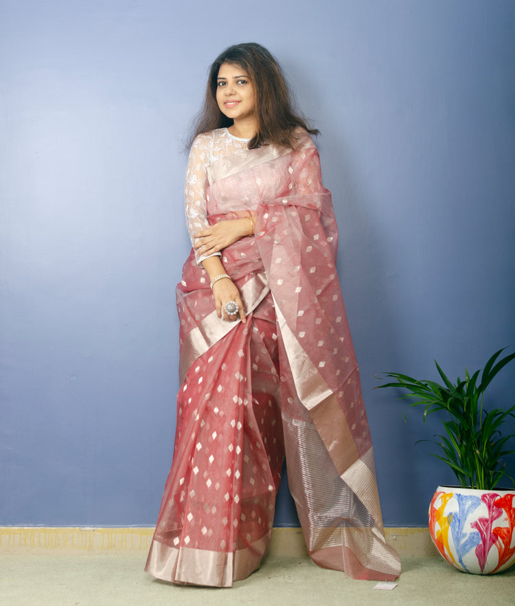 Rouge Color Chanderi Handwoven Pure Silk by Silk Sari