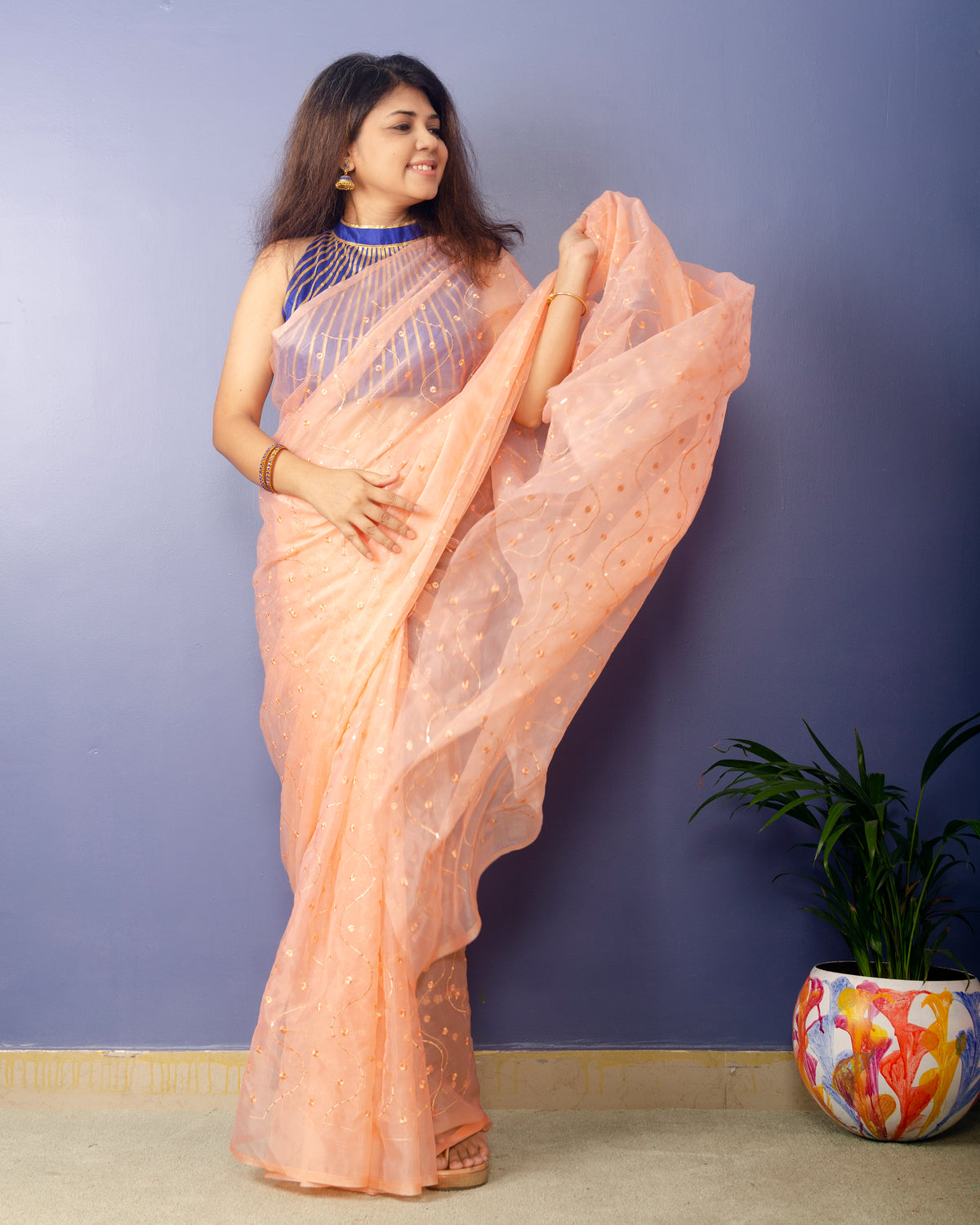 Creamery Embroidred Organza Saree — view 5