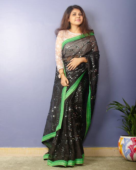Black Embroidrery Organza Saree