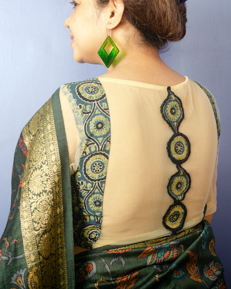 Juniper Handwoven Pure Muga Silk  with Kalamkari Print