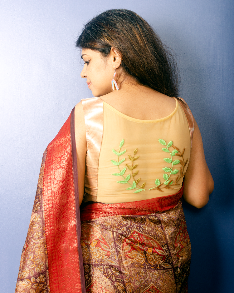 Maroon Handwoven Pure Tussar Silk With Digital Print and Antique Banarasi Border