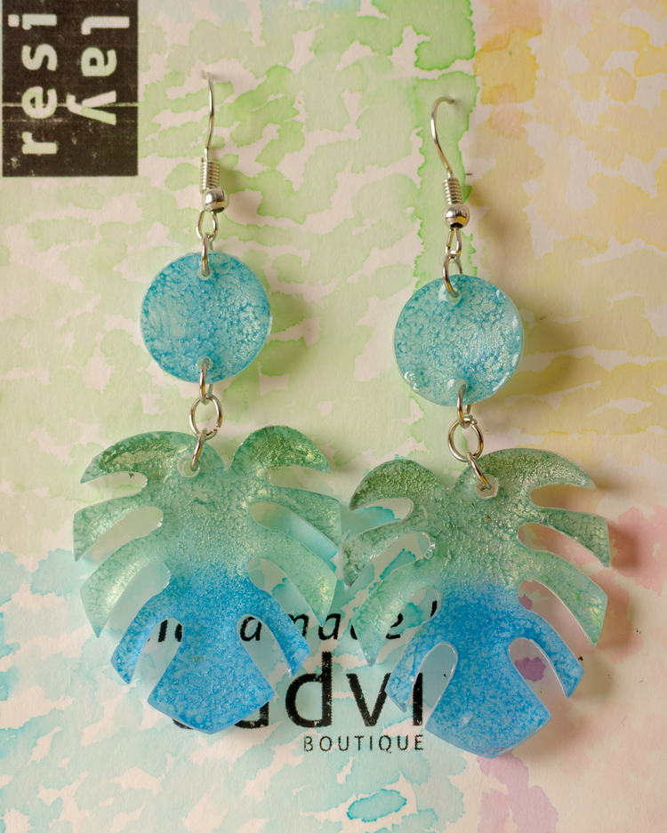 Sea - Sea Blue Green Resin Earrings .