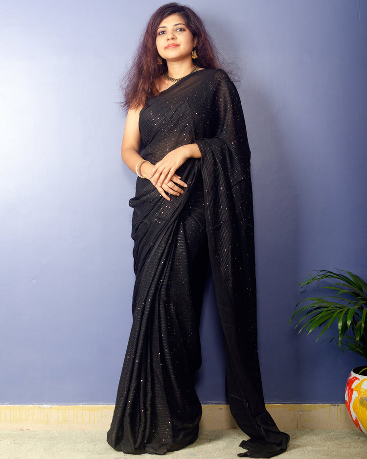 Black with sequin Georgette Sari