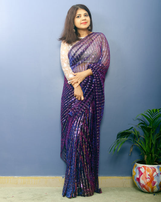 Bluish Purple Sequin  Sari