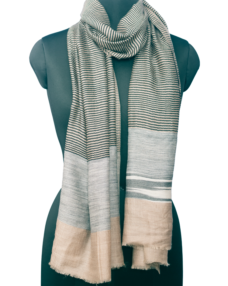 Natural Color With Black Stripe Woven Pashmina Stole