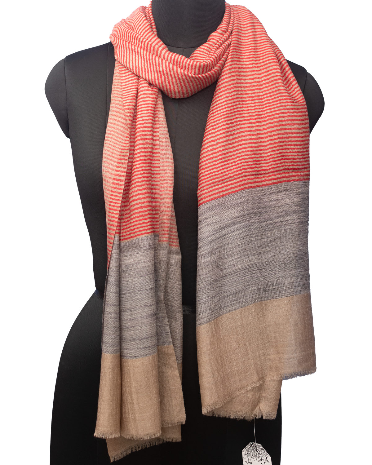 Natural Color With Red Stripe Woven Pashmina Stole