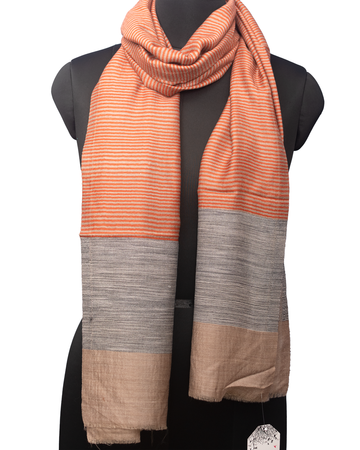 Natural Color With Red Stripe Woven Pashmina Stole — view 6
